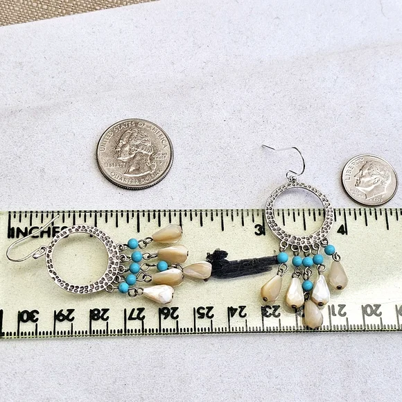 Silpada 925 Turquoise Mother of Pearl Earrings RARE - Picture 8 of 9